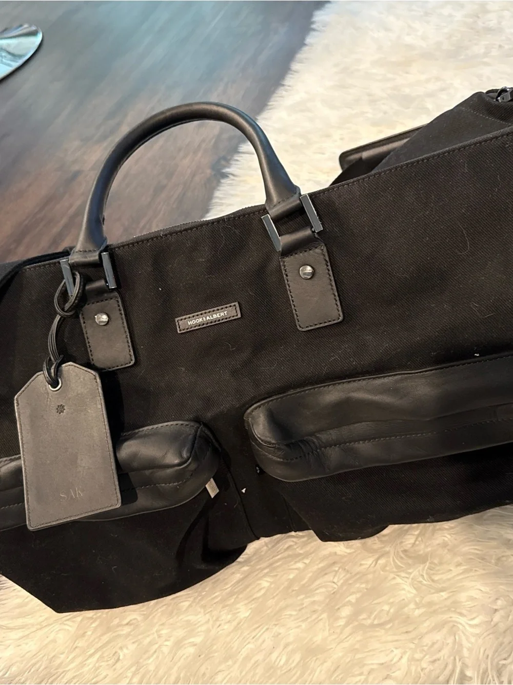 Hook & Albert Garment Bag Duffle Black Canvas Weekender Black